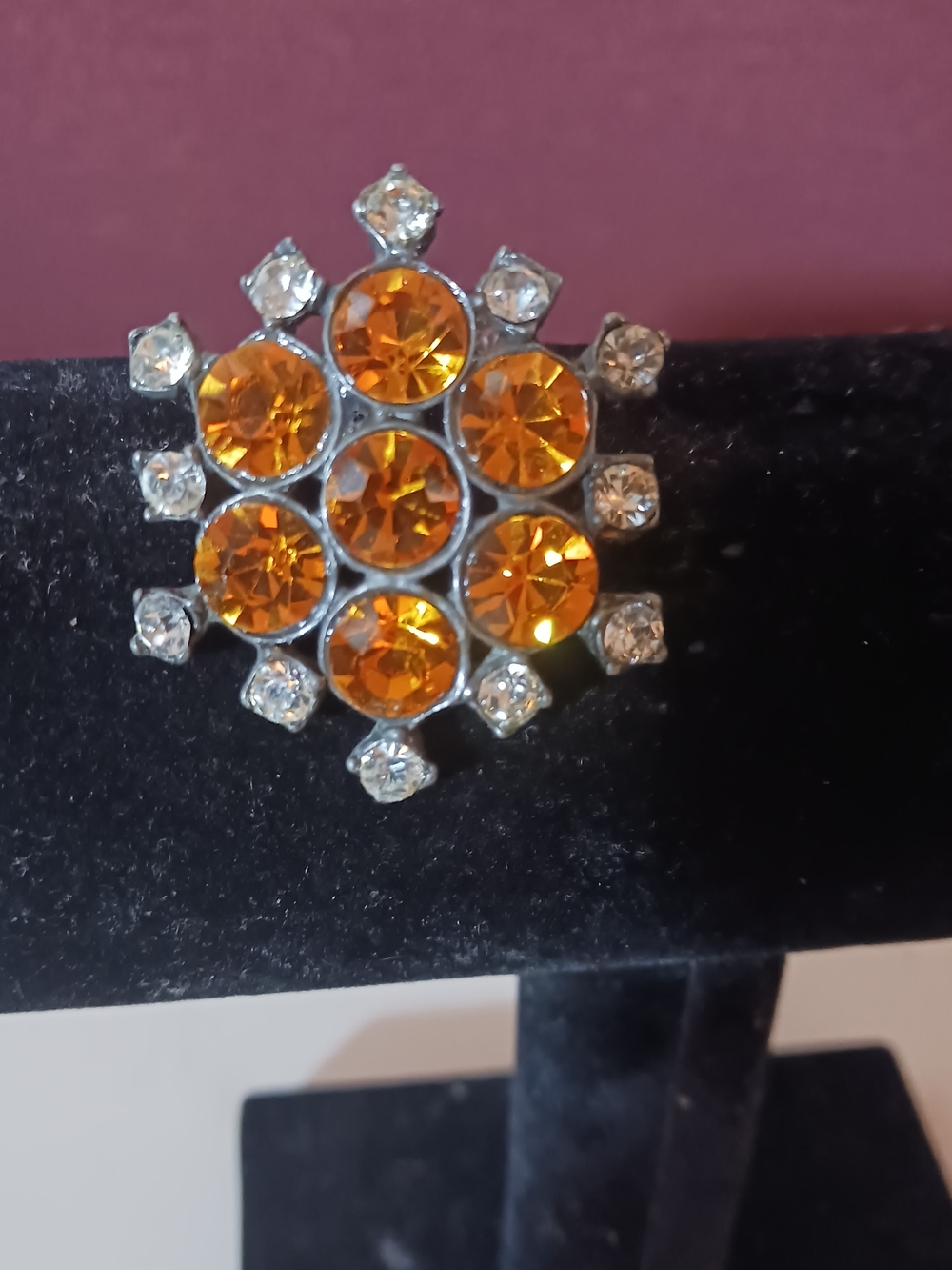 Vintage-Inspired Orange Crystal Cluster Ring